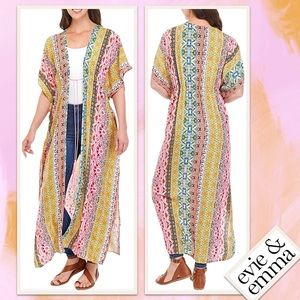 Evie & Emma Mixed Stripe Cinch Waist Kimono in Spring Bright NWOT (Pink, Gold)